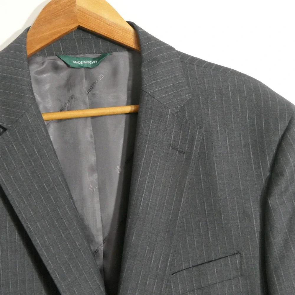 B by Brooks Brothers Mens Blazer 46R Grey Stripe Sport Coat Stretch Wool Classic